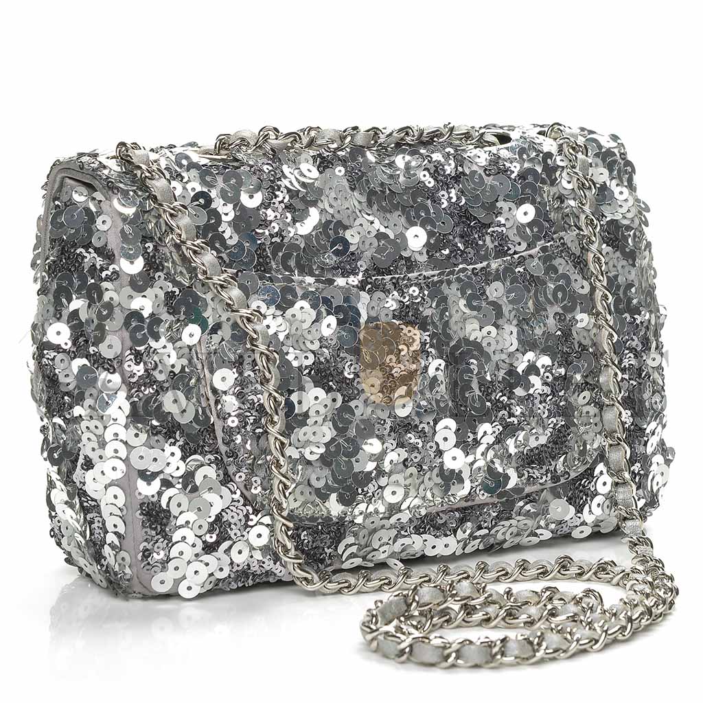 CHANEL SEQUIN CLASSIC SMALL FLAP SILVER (21*14*8cm) 
